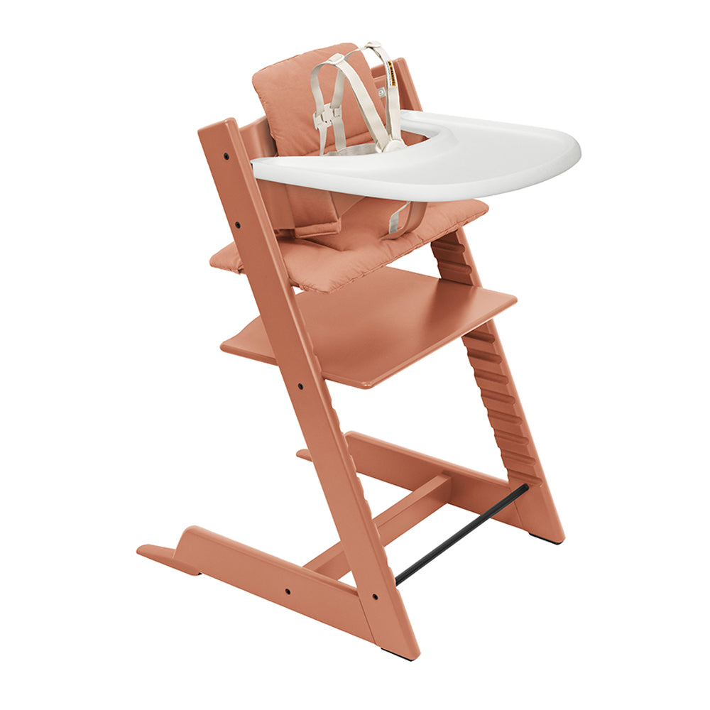 stokke white tray Tripp Trapp High Chair Terracotta, Terracotta Cushion and Stokke Tray