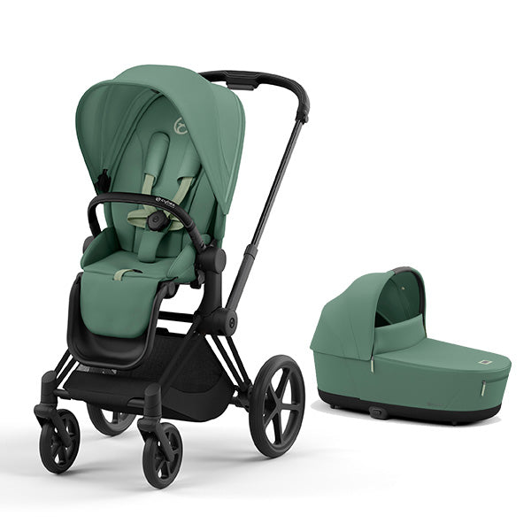 Cybex Priam 4 Stroller + Lux Carry Cot in Matte Black/Leafy Green