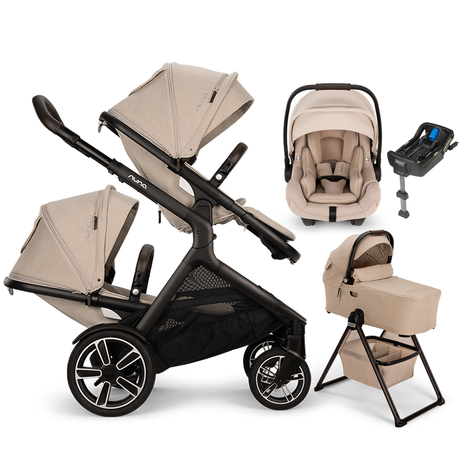 Nuna® DEMI™ Next Double Stroller + Bassinet + PIPA Aire/PIPA RX/PIPA Aire RX + Rider Board Travel System