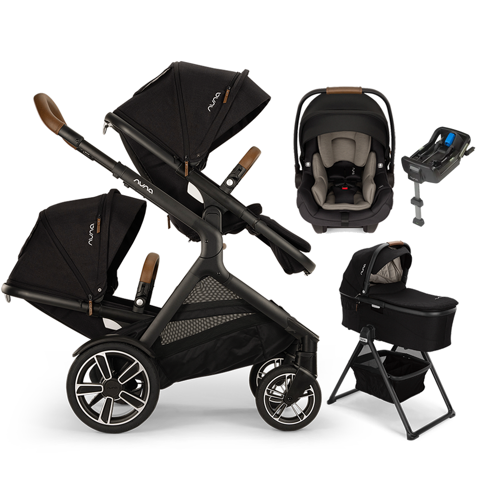 Nuna® DEMI™ Next Double Stroller + Bassinet + PIPA Aire/PIPA RX/PIPA Aire RX + Rider Board Travel System