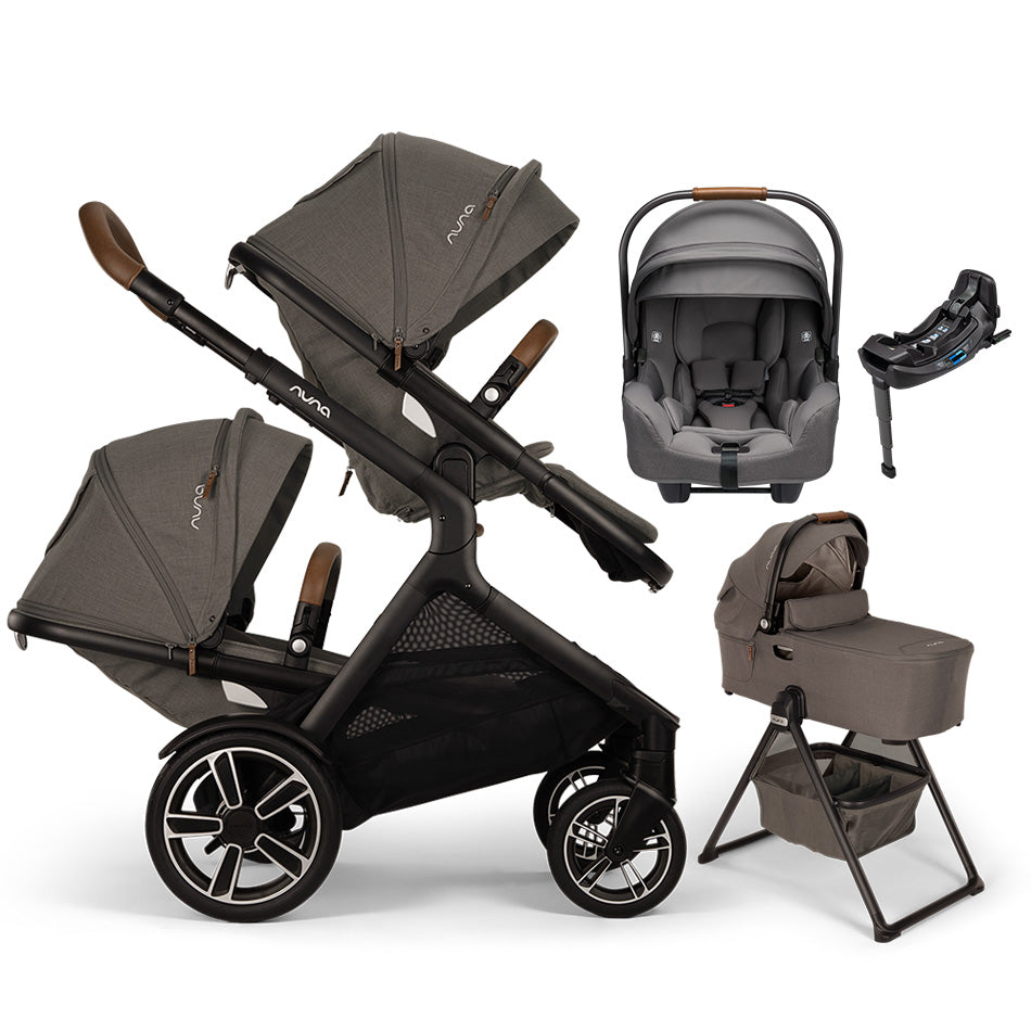 Nuna® DEMI™ Next Double Stroller + Bassinet + PIPA Aire/PIPA RX/PIPA Aire RX + Rider Board Travel System