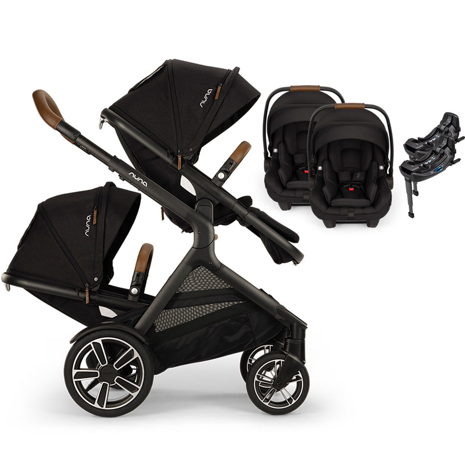 newborn double stroller with car seat Nuna DEMI Next + Rider Board Stroller Caviar