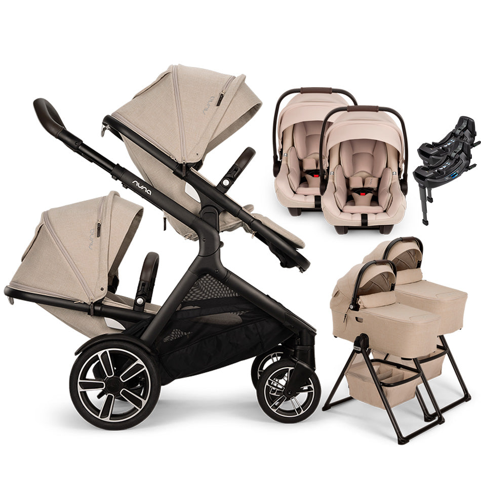 Nuna® DEMI™ Next Double Stroller for TWINS with 2 Bassinets + 2 PIPA Aire / PIPA RX / PIPA Aire RX Car Seats