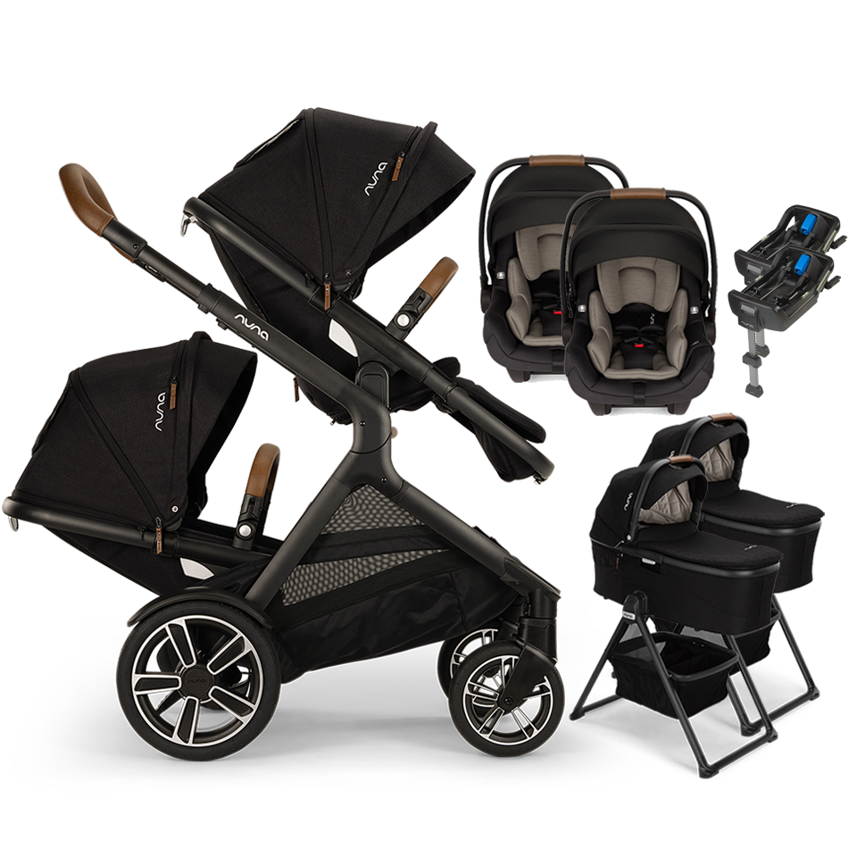 Nuna® DEMI™ Next Double Stroller for TWINS with 2 Bassinets + 2 PIPA Aire / PIPA RX / PIPA Aire RX Car Seats