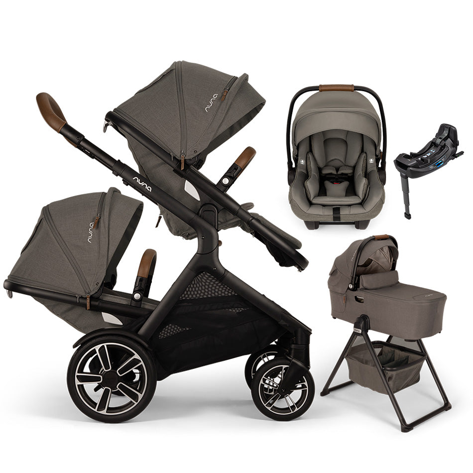 Nuna® DEMI™ Next Double Stroller + Bassinet + PIPA Aire/PIPA RX/PIPA Aire RX + Rider Board Travel System