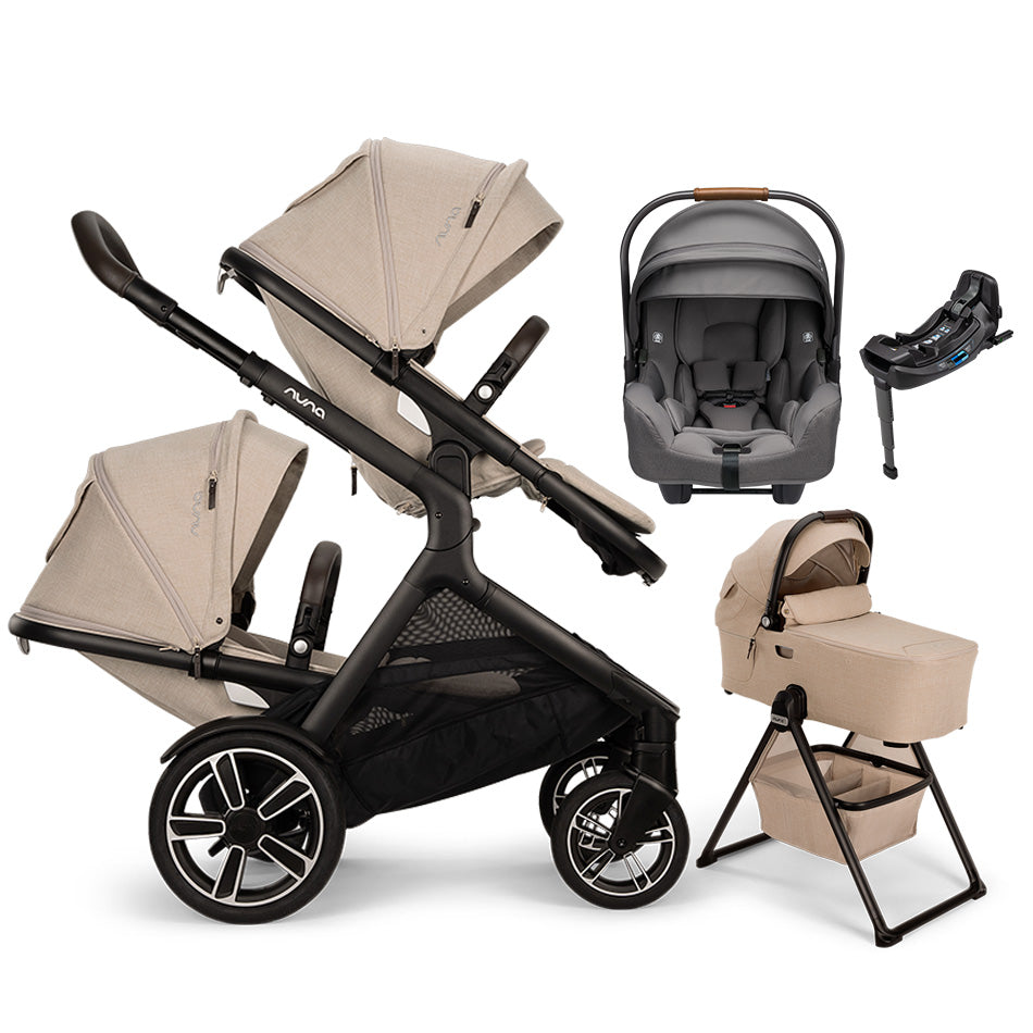 Nuna® DEMI™ Next Double Stroller + Bassinet + PIPA Aire/PIPA RX/PIPA Aire RX + Rider Board Travel System