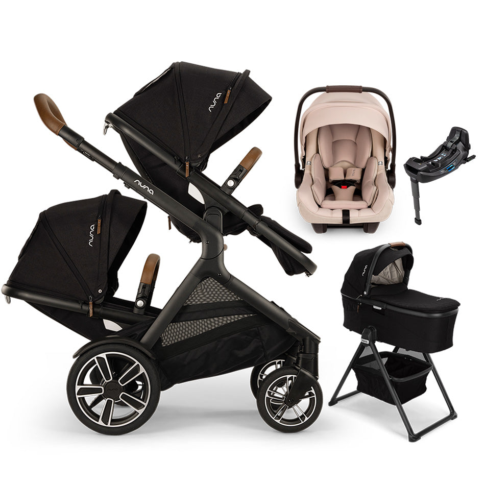 Nuna® DEMI™ Next Double Stroller + Bassinet + PIPA Aire/PIPA RX/PIPA Aire RX + Rider Board Travel System