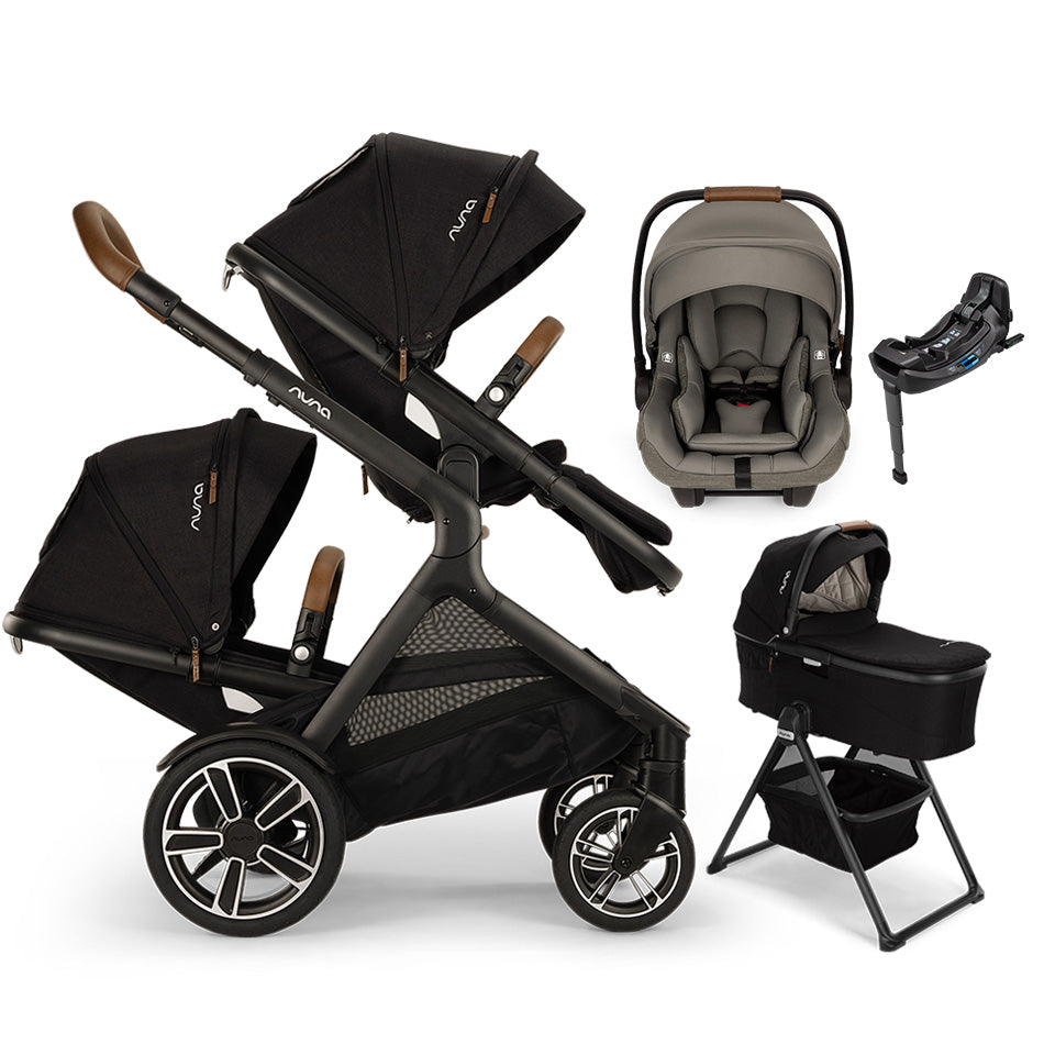 Nuna® DEMI™ Next Double Stroller + Bassinet + PIPA Aire/PIPA RX/PIPA Aire RX + Rider Board Travel System