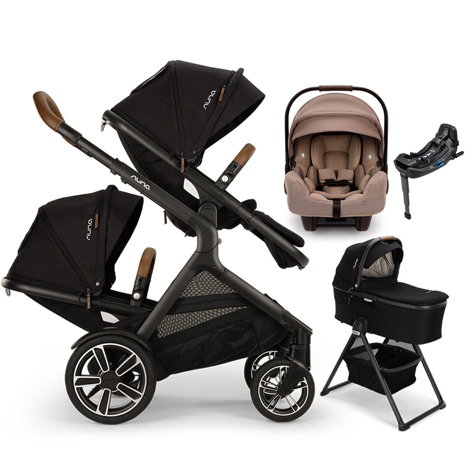 Nuna® DEMI™ Next Double Stroller + Bassinet + PIPA Aire/PIPA RX/PIPA Aire RX + Rider Board Travel System