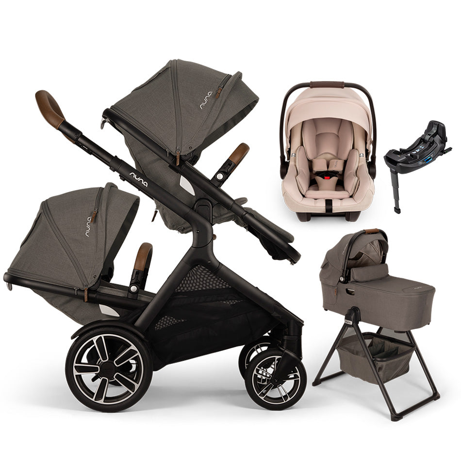 Nuna® DEMI™ Next Double Stroller + Bassinet + PIPA Aire/PIPA RX/PIPA Aire RX + Rider Board Travel System