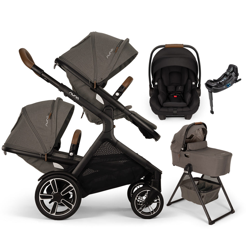 Nuna® DEMI™ Next Double Stroller + Bassinet + PIPA Aire/PIPA RX/PIPA Aire RX + Rider Board Travel System