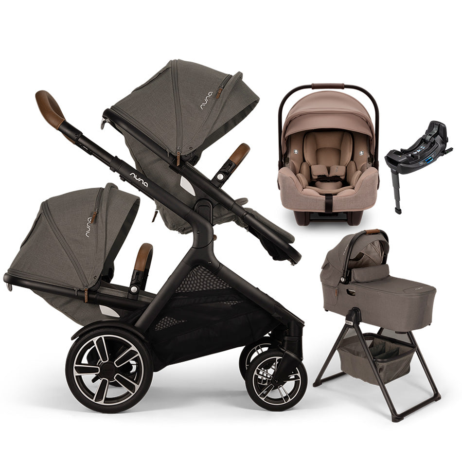 Nuna® DEMI™ Next Double Stroller + Bassinet + PIPA Aire/PIPA RX/PIPA Aire RX + Rider Board Travel System