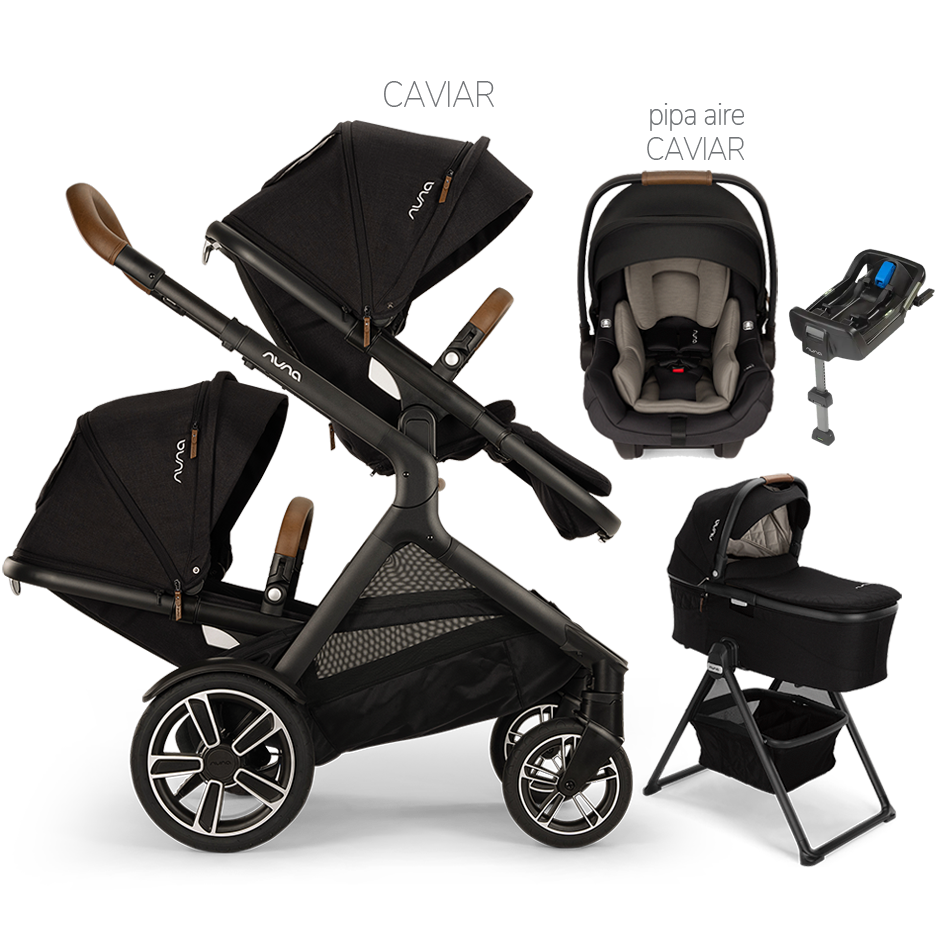 Nuna® DEMI™ Next Double Stroller + Bassinet + PIPA Aire/PIPA RX/PIPA Aire RX + Rider Board Travel System