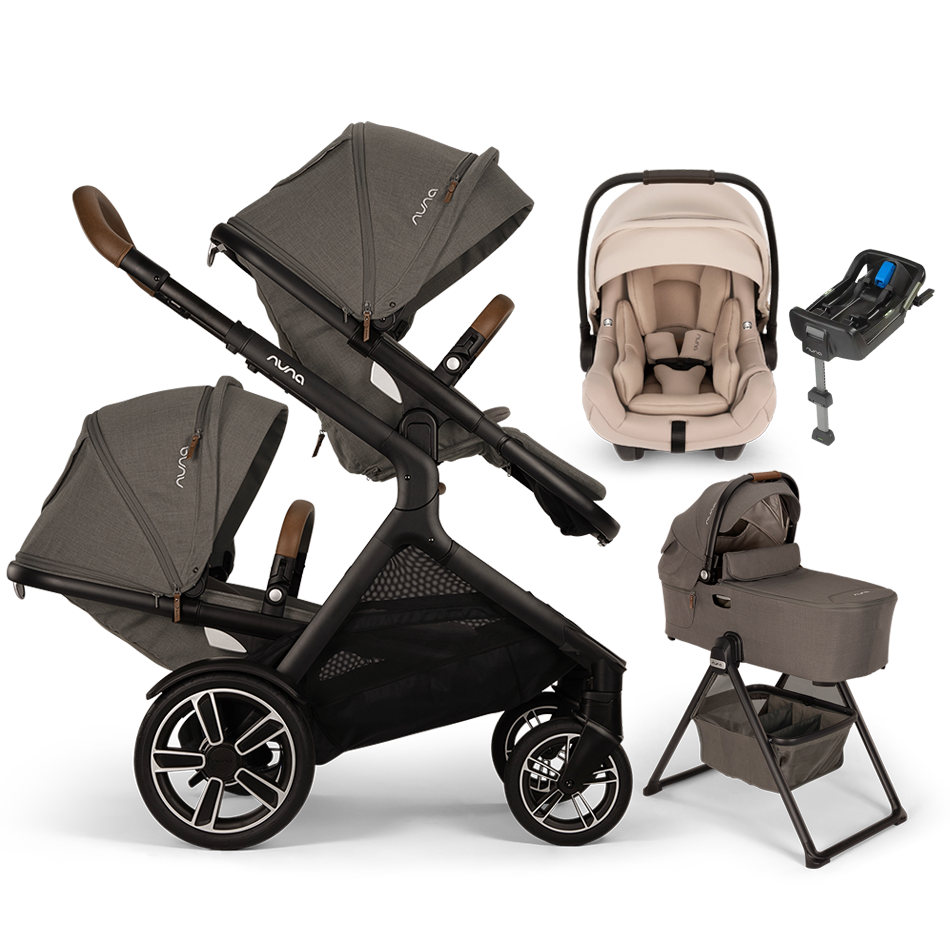 Nuna® DEMI™ Next Double Stroller + Bassinet + PIPA Aire/PIPA RX/PIPA Aire RX + Rider Board Travel System