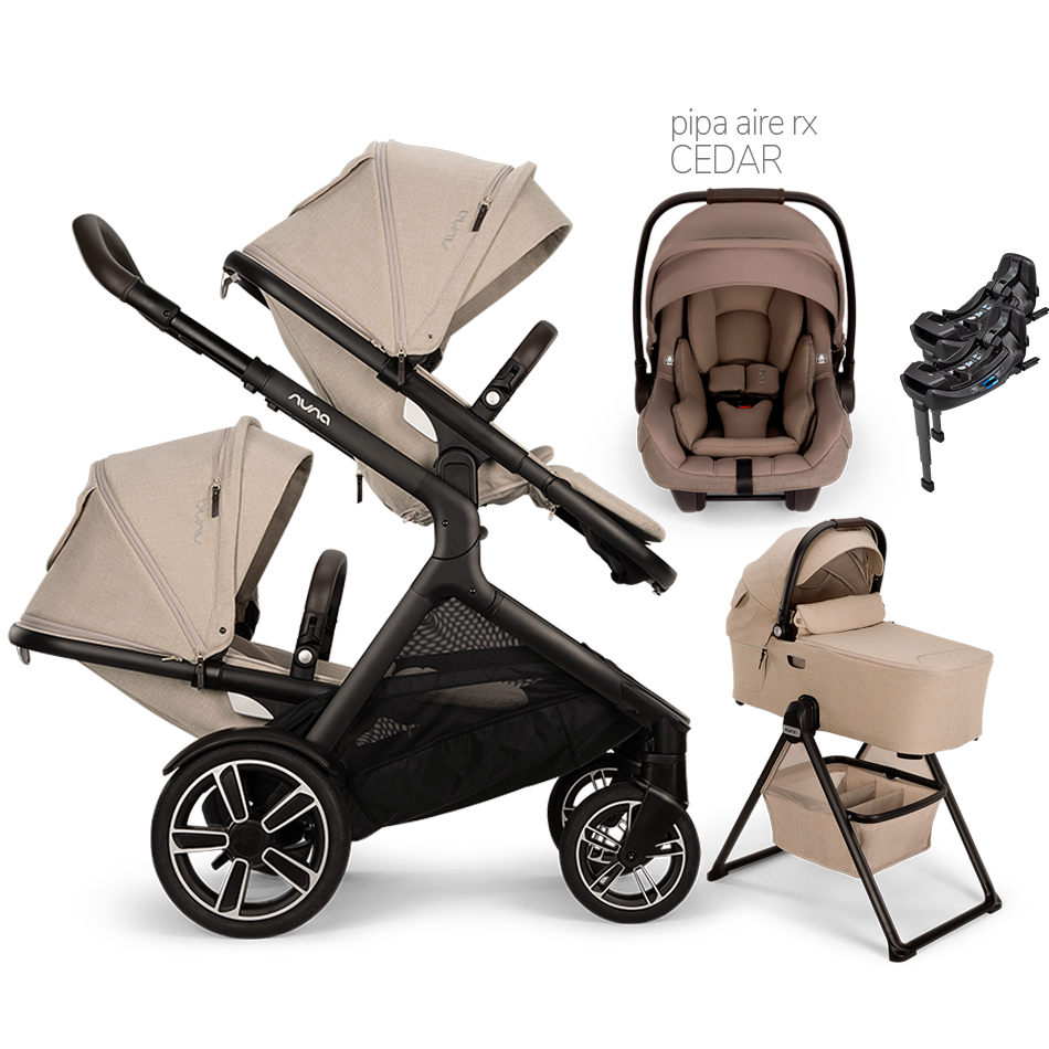 Nuna® DEMI™ Next Double Stroller + Bassinet + PIPA Aire/PIPA RX/PIPA Aire RX + Rider Board Travel System