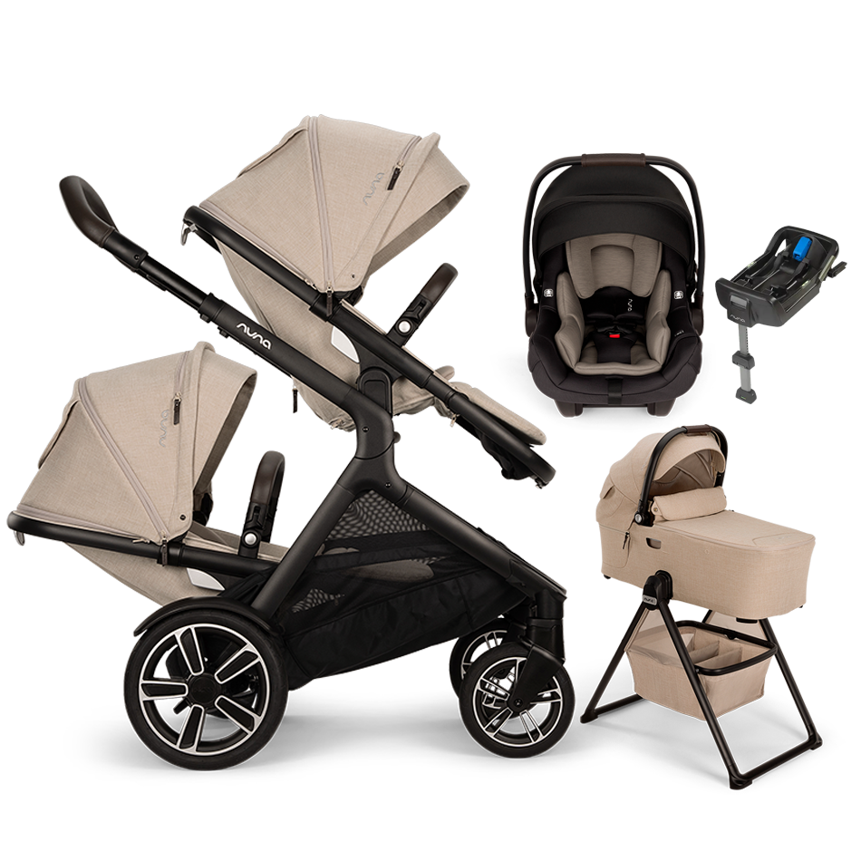 Nuna® DEMI™ Next Double Stroller + Bassinet + PIPA Aire/PIPA RX/PIPA Aire RX + Rider Board Travel System