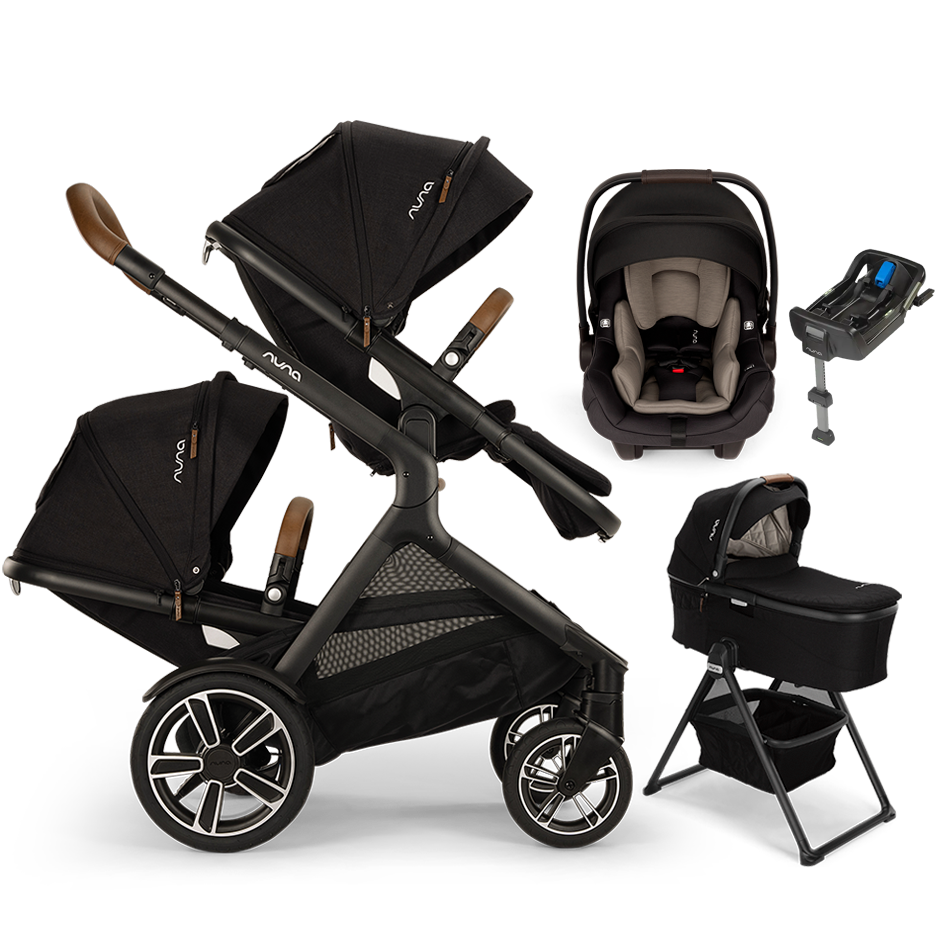 Nuna® DEMI™ Next Double Stroller + Bassinet + PIPA Aire/PIPA RX/PIPA Aire RX + Rider Board Travel System