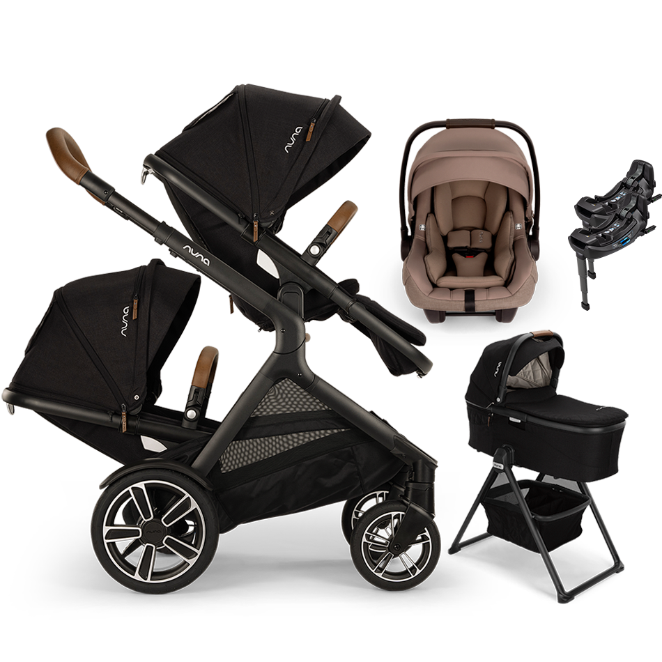 Nuna® DEMI™ Next Double Stroller + Bassinet + PIPA Aire/PIPA RX/PIPA Aire RX + Rider Board Travel System