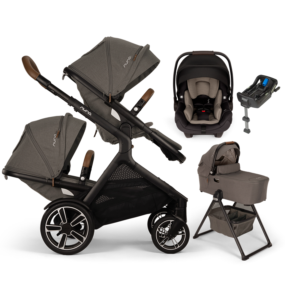 Nuna® DEMI™ Next Double Stroller + Bassinet + PIPA Aire/PIPA RX/PIPA Aire RX + Rider Board Travel System