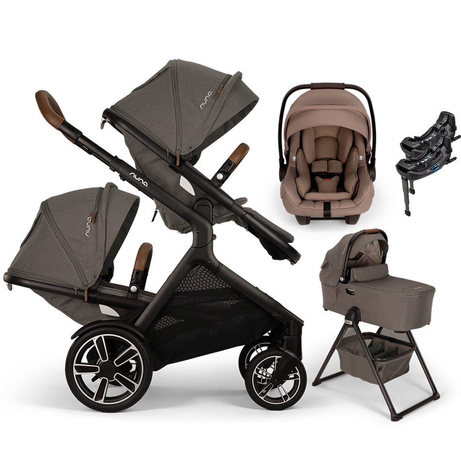 Nuna® DEMI™ Next Double Stroller + Bassinet + PIPA Aire/PIPA RX/PIPA Aire RX + Rider Board Travel System