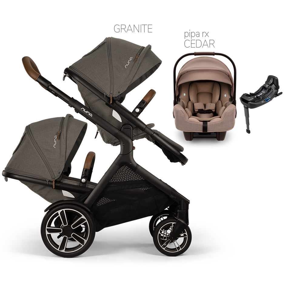 Nuna® DEMI™ Next Double Stroller + PIPA Aire/PIPA RX/PIPA Aire RX + Rider Board Travel System