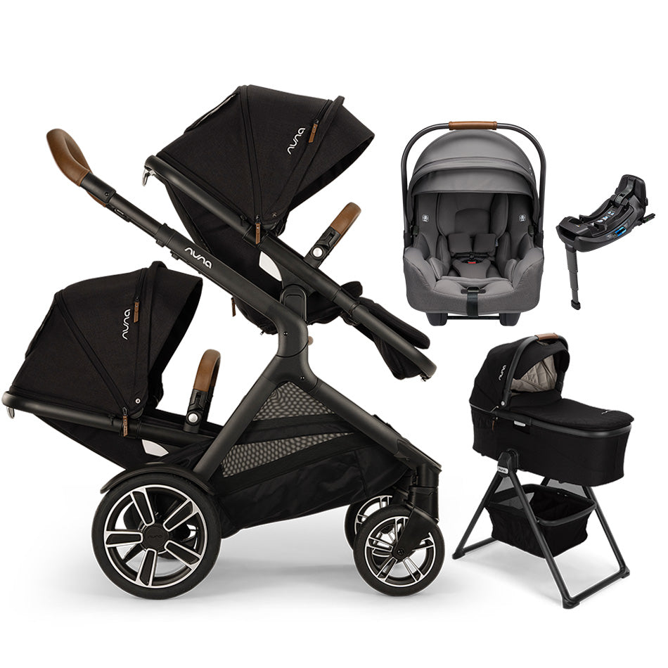 Nuna® DEMI™ Next Double Stroller + Bassinet + PIPA Aire/PIPA RX/PIPA Aire RX + Rider Board Travel System
