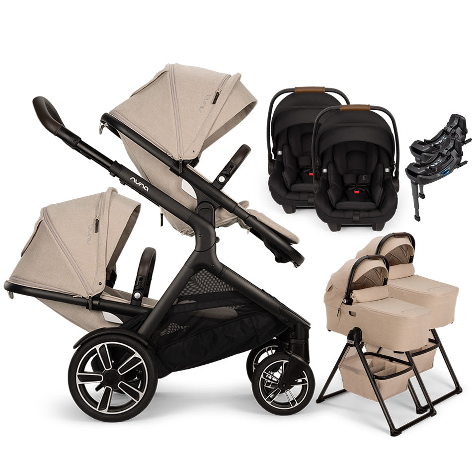Nuna® DEMI™ Next Double Stroller for TWINS with 2 Bassinets + 2 PIPA Aire / PIPA RX / PIPA Aire RX Car Seats