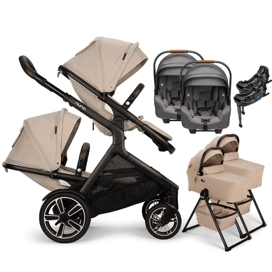 Nuna® DEMI™ Next Double Stroller for TWINS with 2 Bassinets + 2 PIPA Aire / PIPA RX / PIPA Aire RX Car Seats