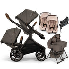 Nuna® DEMI™ Next Double Stroller for TWINS with 2 Bassinets + 2 PIPA Aire / PIPA RX / PIPA Aire RX Car Seats
