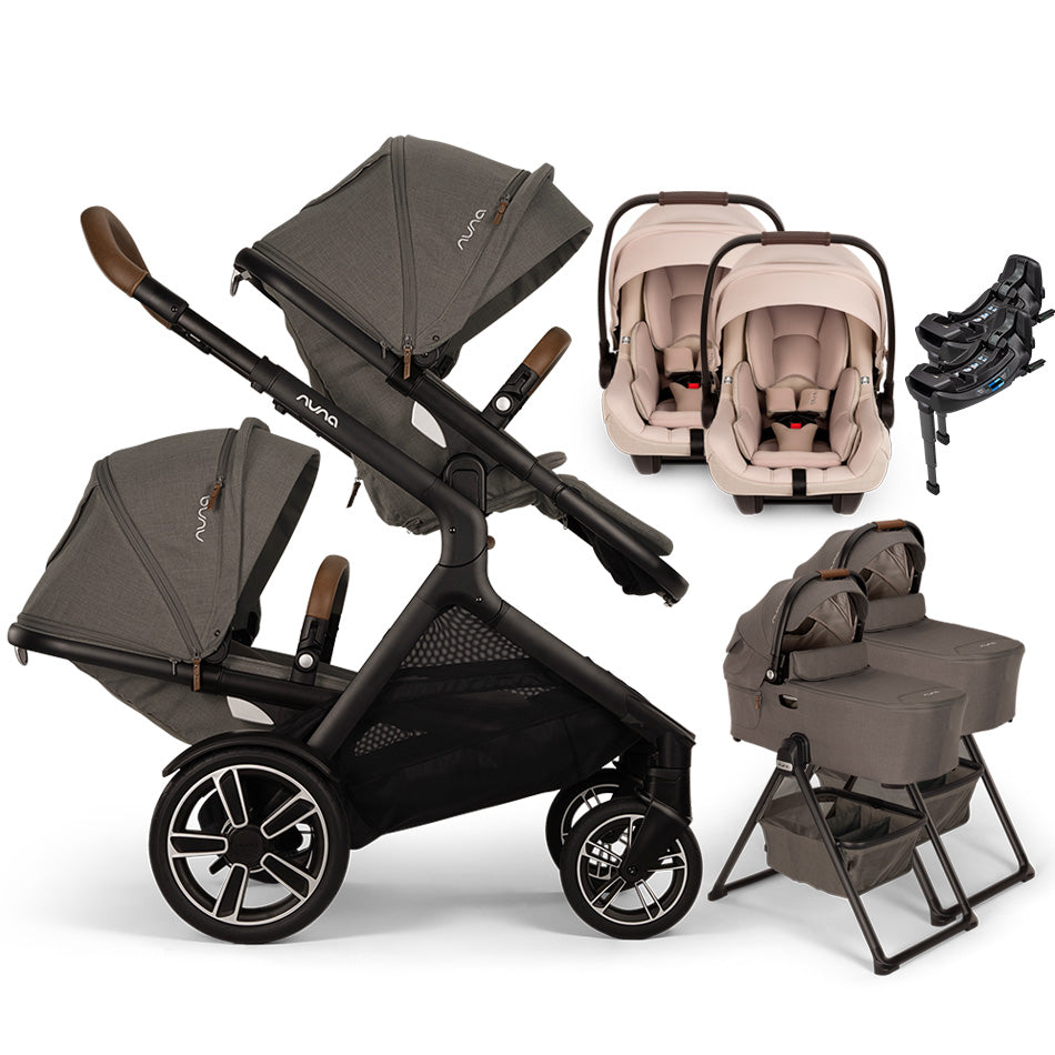 Nuna® DEMI™ Next Double Stroller for TWINS with 2 Bassinets + 2 PIPA Aire / PIPA RX / PIPA Aire RX Car Seats