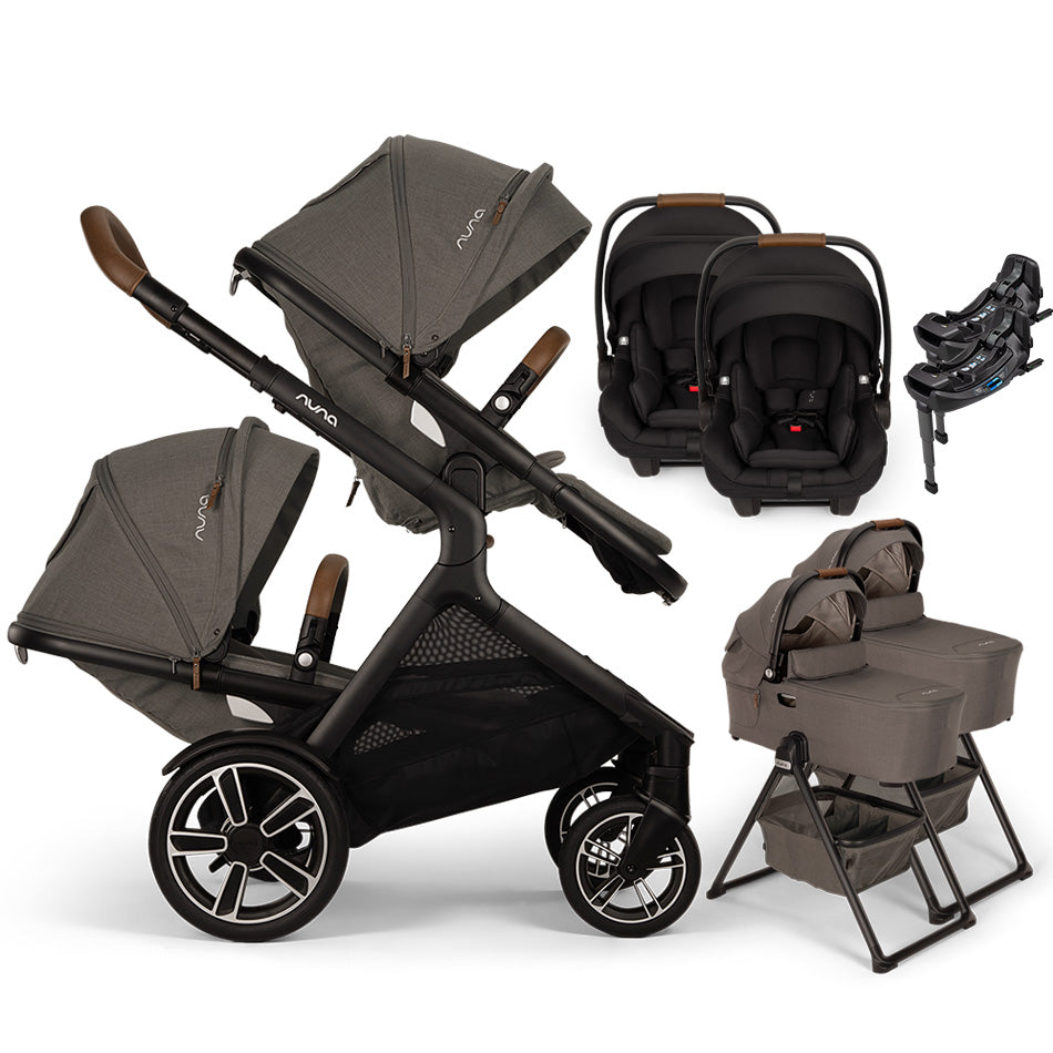 Nuna® DEMI™ Next Double Stroller for TWINS with 2 Bassinets + 2 PIPA Aire / PIPA RX / PIPA Aire RX Car Seats