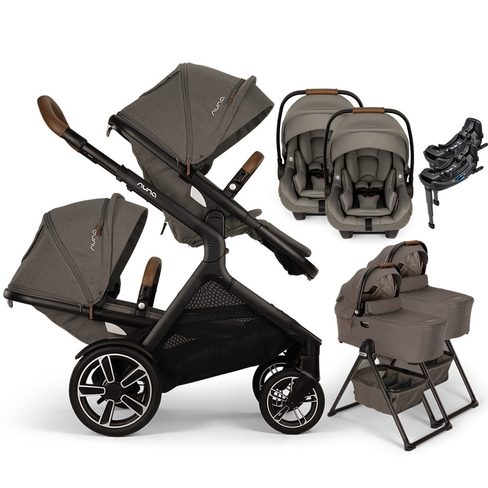 Nuna® DEMI™ Next Double Stroller for TWINS with 2 Bassinets + 2 PIPA Aire / PIPA RX / PIPA Aire RX Car Seats