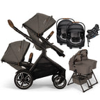Nuna® DEMI™ Next Double Stroller for TWINS with 2 Bassinets + 2 PIPA Aire / PIPA RX / PIPA Aire RX Car Seats