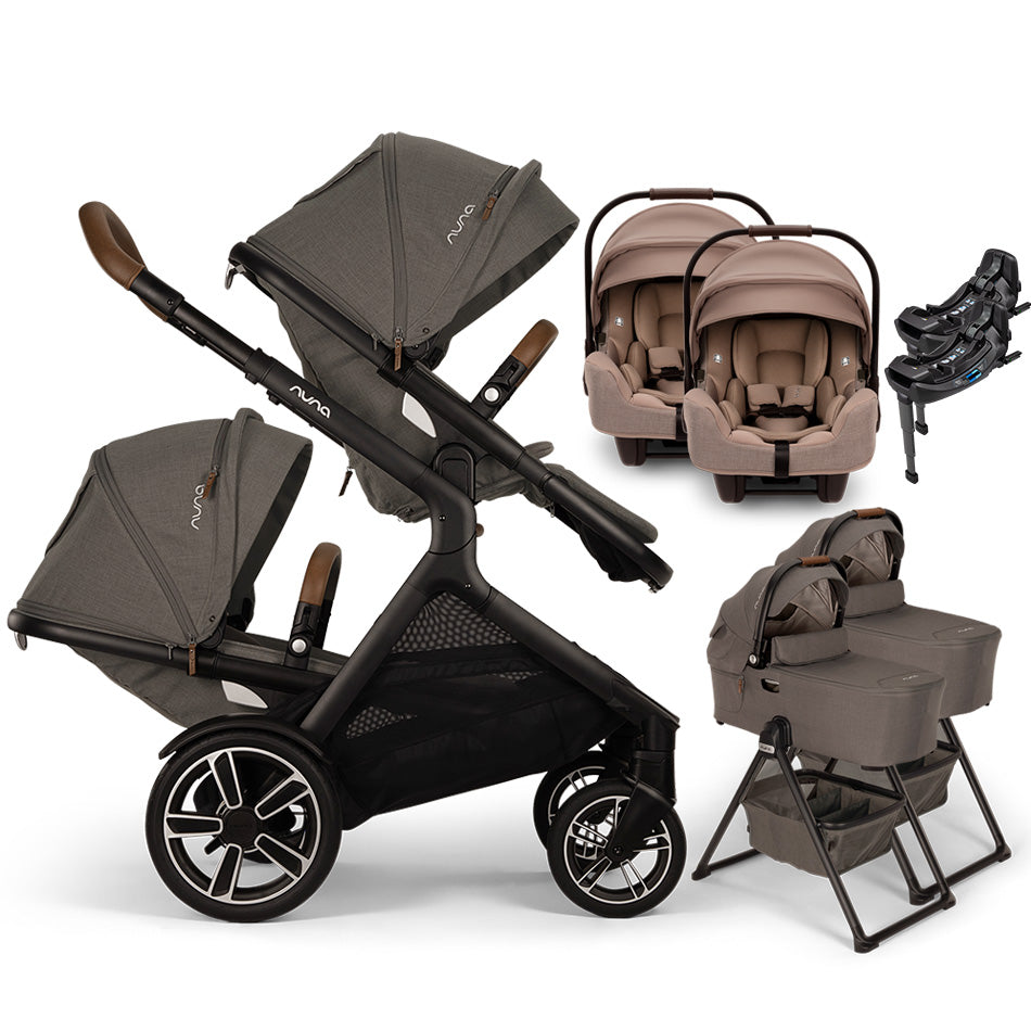 Nuna® DEMI™ Next Double Stroller for TWINS with 2 Bassinets + 2 PIPA Aire / PIPA RX / PIPA Aire RX Car Seats