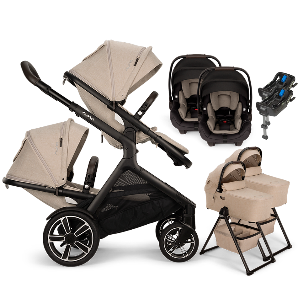 Nuna® DEMI™ Next Double Stroller for TWINS with 2 Bassinets + 2 PIPA Aire / PIPA RX / PIPA Aire RX Car Seats