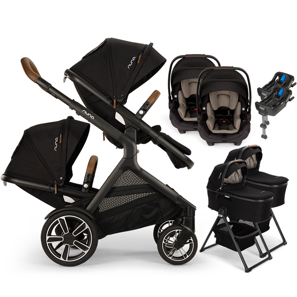 Nuna® DEMI™ Next Double Stroller for TWINS with 2 Bassinets + 2 PIPA Aire / PIPA RX / PIPA Aire RX Car Seats