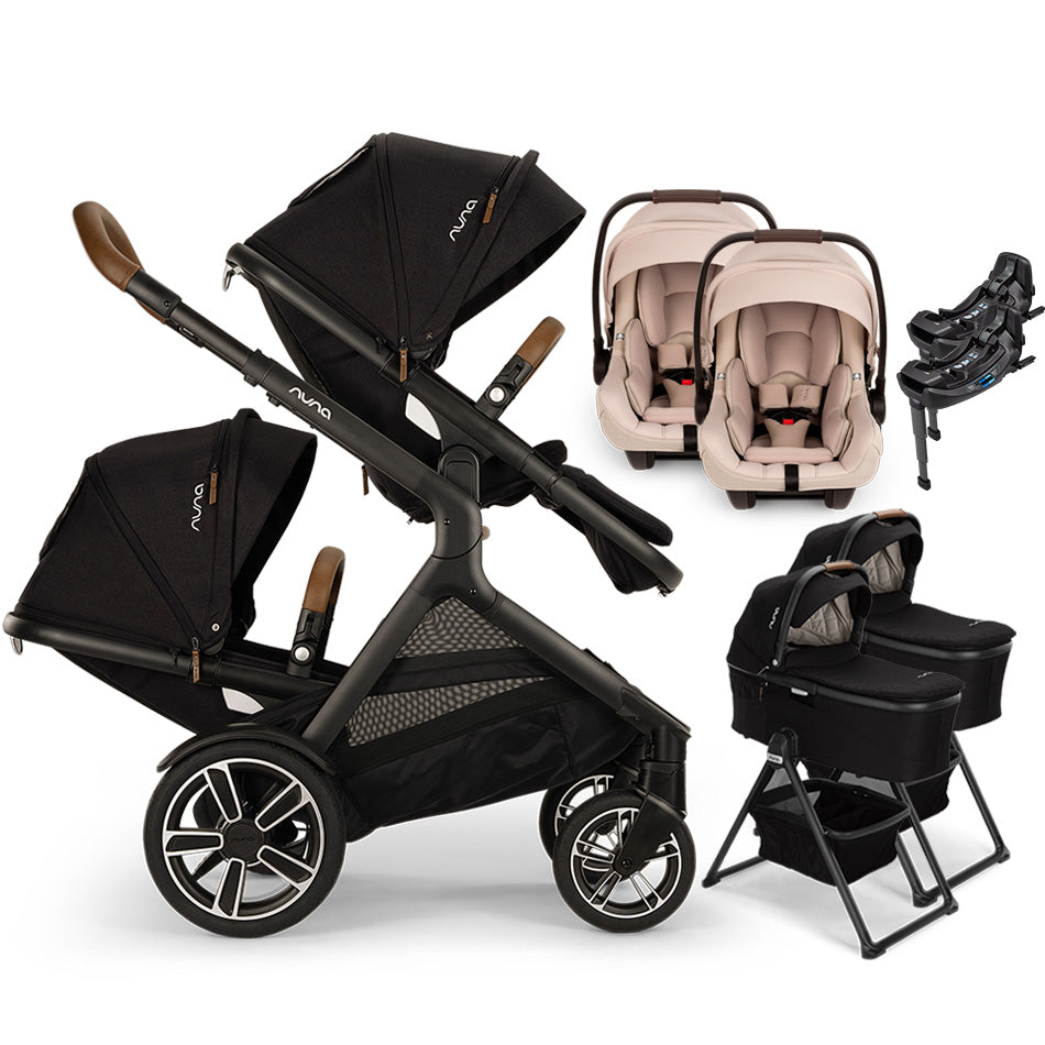 Nuna® DEMI™ Next Double Stroller for TWINS with 2 Bassinets + 2 PIPA Aire / PIPA RX / PIPA Aire RX Car Seats