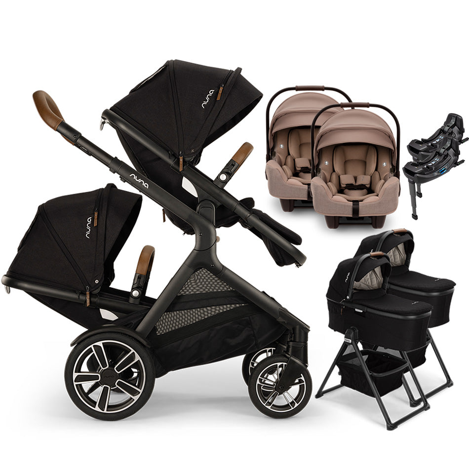 Nuna® DEMI™ Next Double Stroller for TWINS with 2 Bassinets + 2 PIPA Aire / PIPA RX / PIPA Aire RX Car Seats