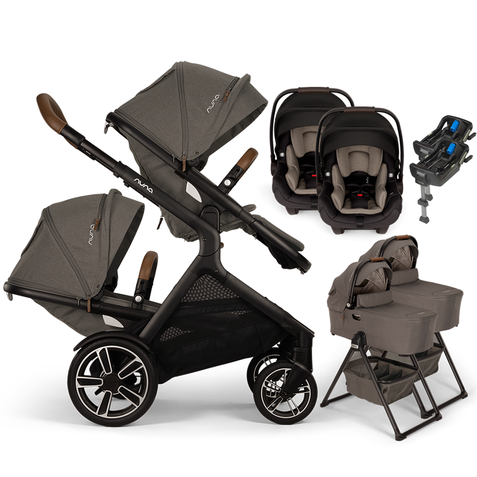 Nuna® DEMI™ Next Double Stroller for TWINS with 2 Bassinets + 2 PIPA Aire / PIPA RX / PIPA Aire RX Car Seats