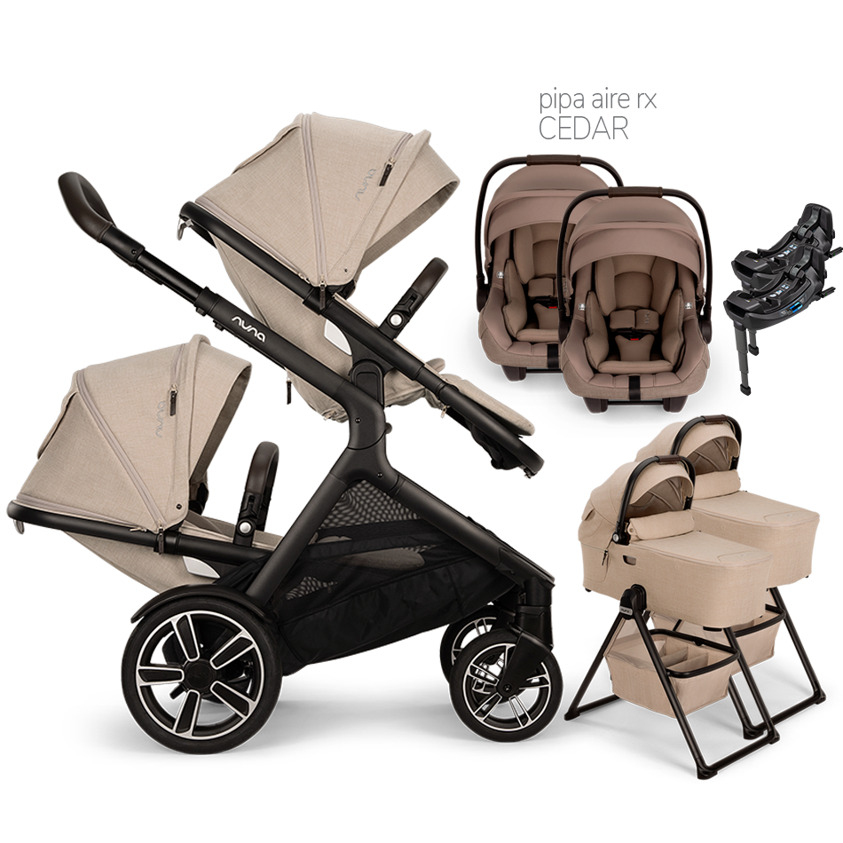 Nuna® DEMI™ Next Double Stroller for TWINS with 2 Bassinets + 2 PIPA Aire / PIPA RX / PIPA Aire RX Car Seats