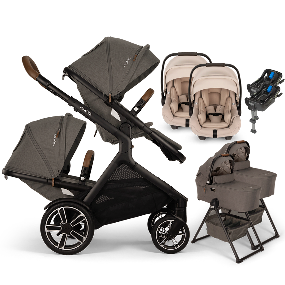 Nuna® DEMI™ Next Double Stroller for TWINS with 2 Bassinets + 2 PIPA Aire / PIPA RX / PIPA Aire RX Car Seats