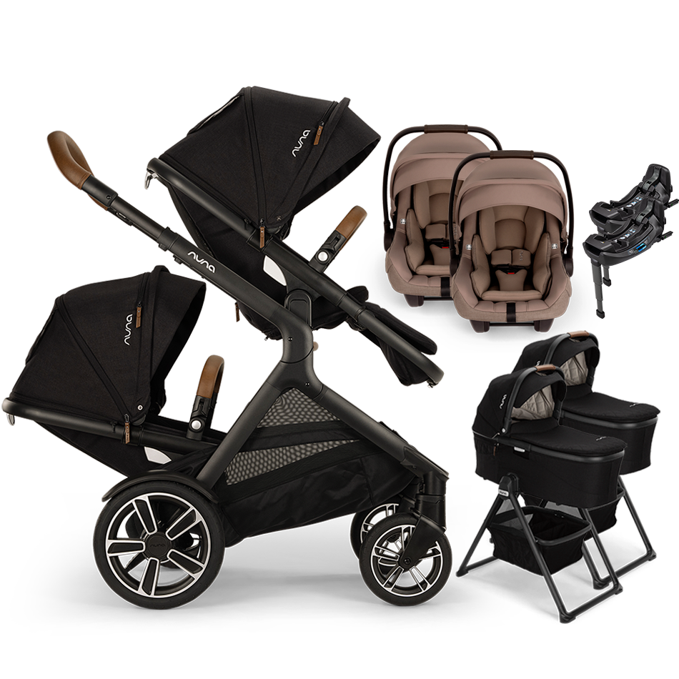 Nuna® DEMI™ Next Double Stroller for TWINS with 2 Bassinets + 2 PIPA Aire / PIPA RX / PIPA Aire RX Car Seats