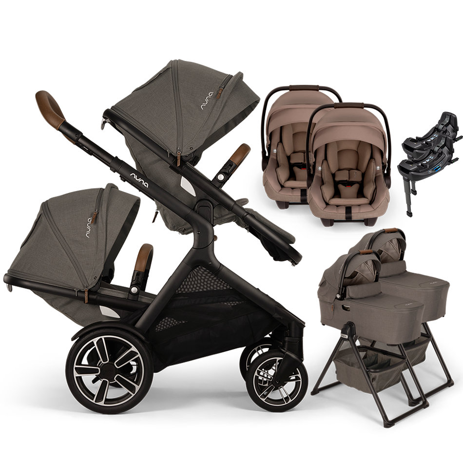 Nuna® DEMI™ Next Double Stroller for TWINS with 2 Bassinets + 2 PIPA Aire / PIPA RX / PIPA Aire RX Car Seats