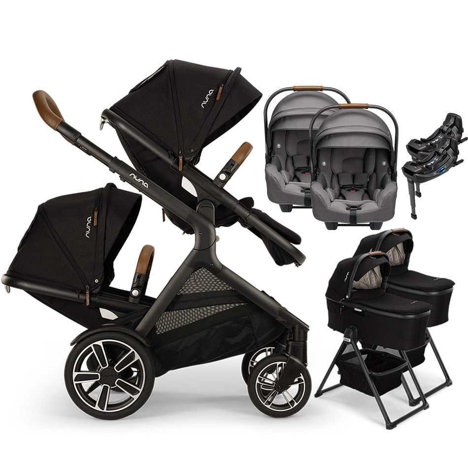 Nuna® DEMI™ Next Double Stroller for TWINS with 2 Bassinets + 2 PIPA Aire / PIPA RX / PIPA Aire RX Car Seats
