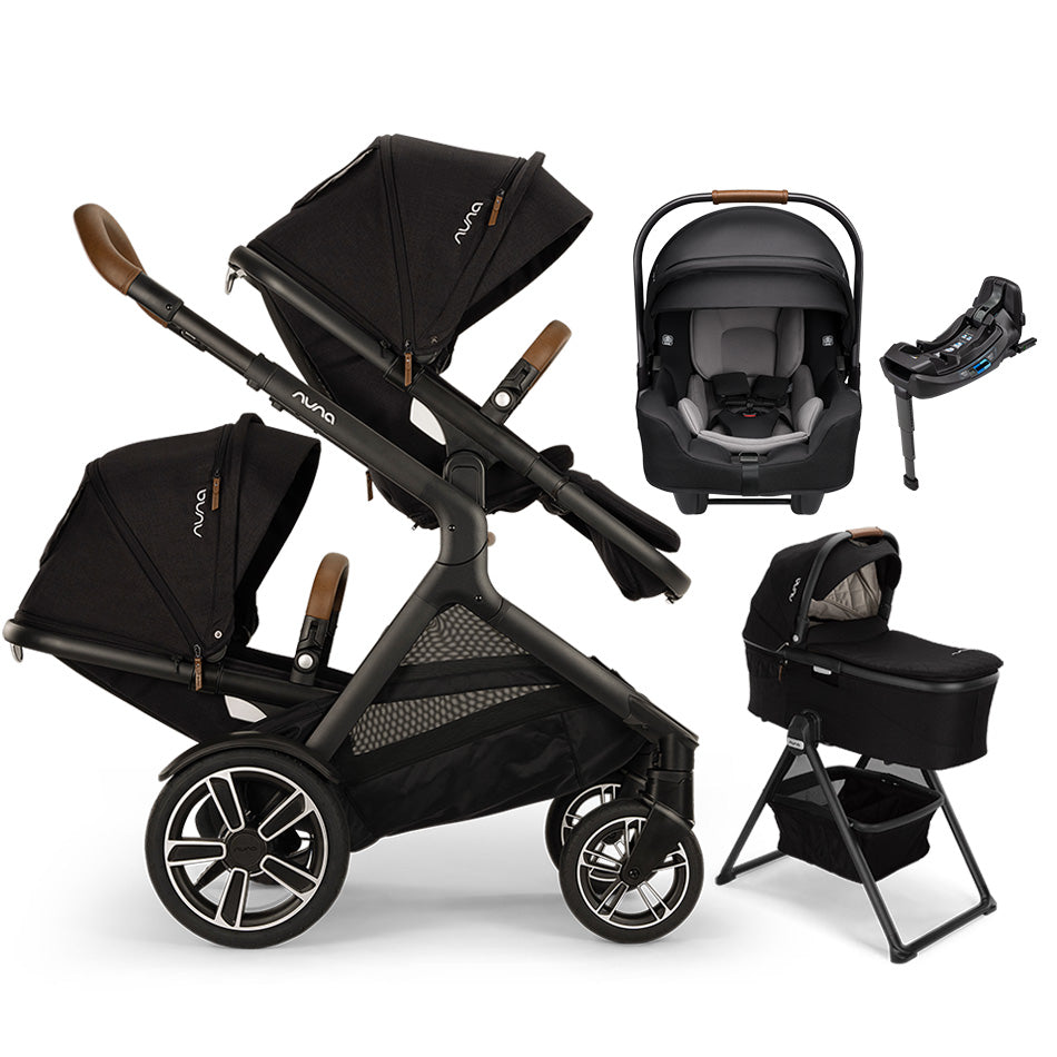 Nuna® DEMI™ Next Double Stroller + Bassinet + PIPA Aire/PIPA RX/PIPA Aire RX + Rider Board Travel System
