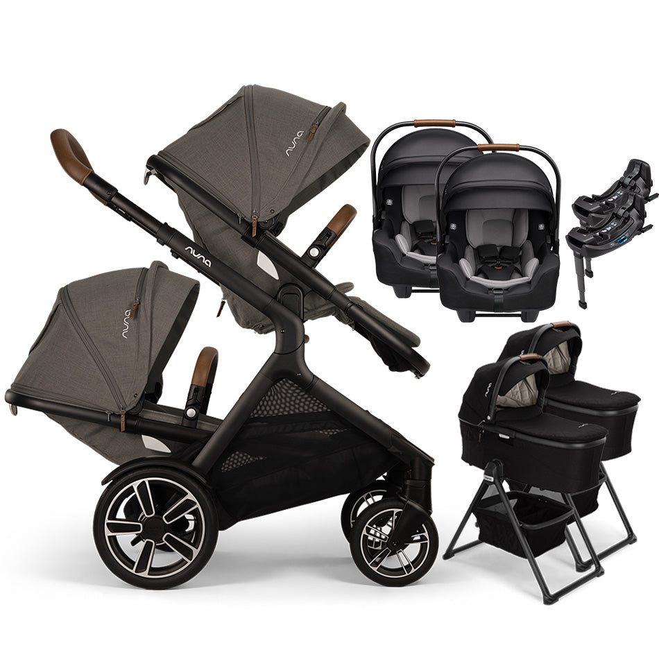 Nuna® DEMI™ Next Double Stroller for TWINS with 2 Bassinets + 2 PIPA Aire / PIPA RX / PIPA Aire RX Car Seats