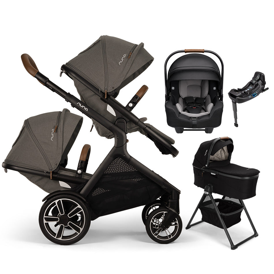 Nuna® DEMI™ Next Double Stroller + Bassinet + PIPA Aire/PIPA RX/PIPA Aire RX + Rider Board Travel System