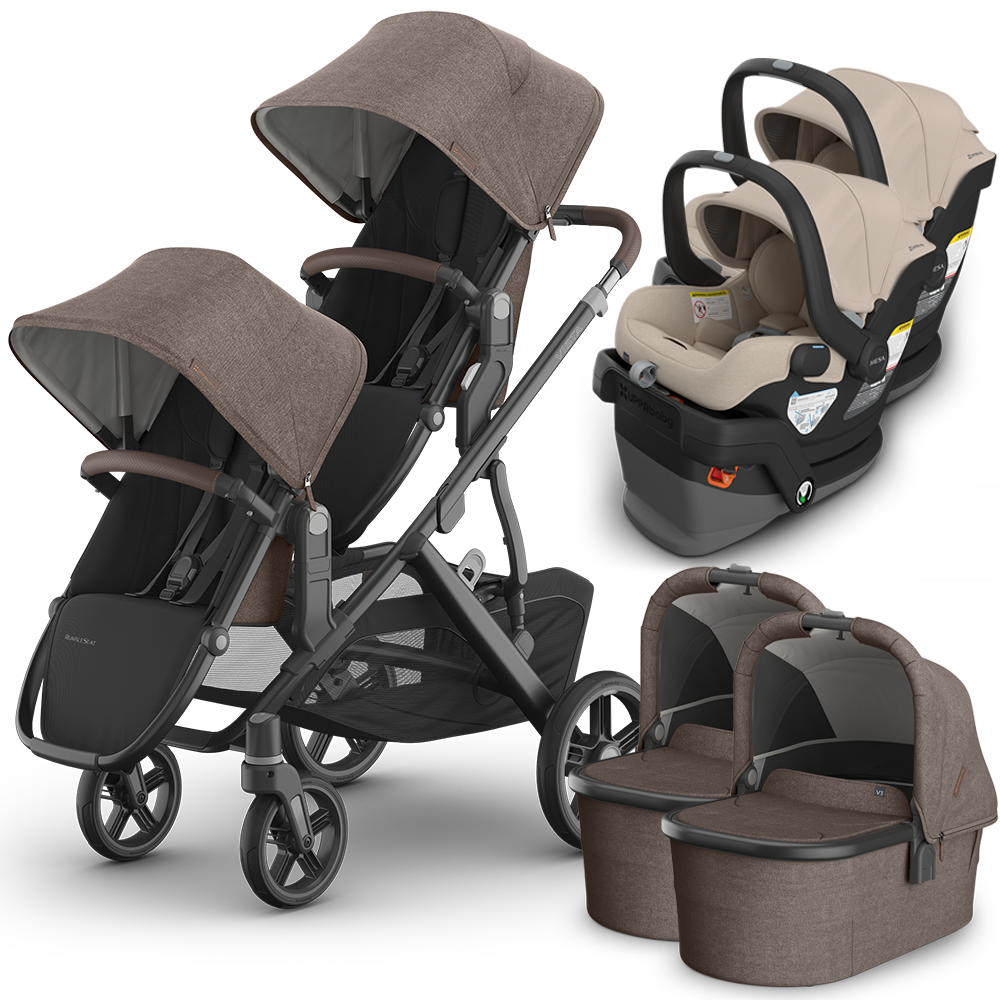 UPPAbaby Vista V3 Double Stroller for TWINS + 2 Bassinets + 2 Mesa/Aria Car Seats