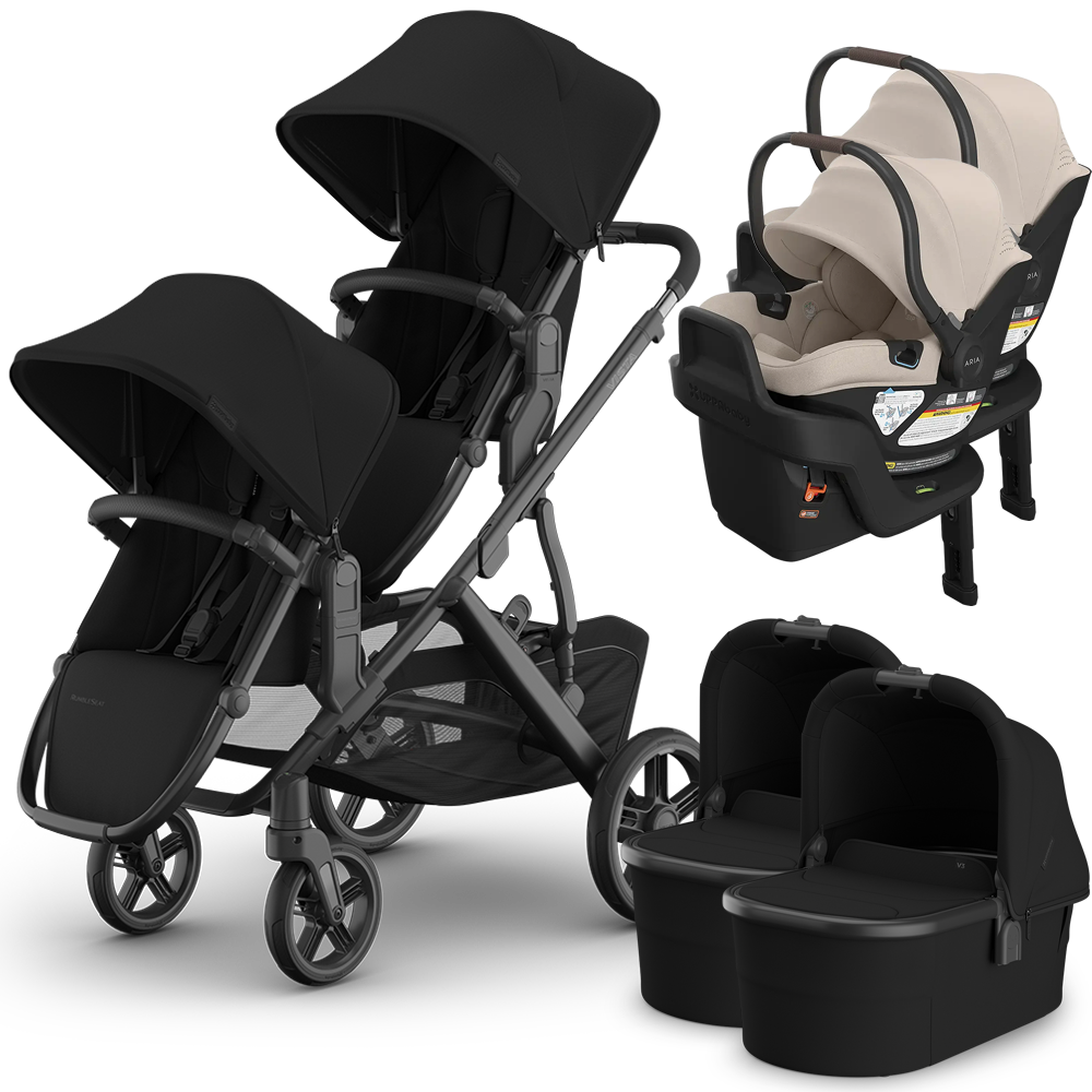 UPPAbaby Vista V3 Double Stroller for TWINS + 2 Bassinets + 2 Mesa/Aria Car Seats