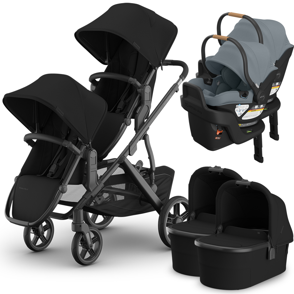 UPPAbaby Vista V3 Double Stroller for TWINS + 2 Bassinets + 2 Mesa/Aria Car Seats